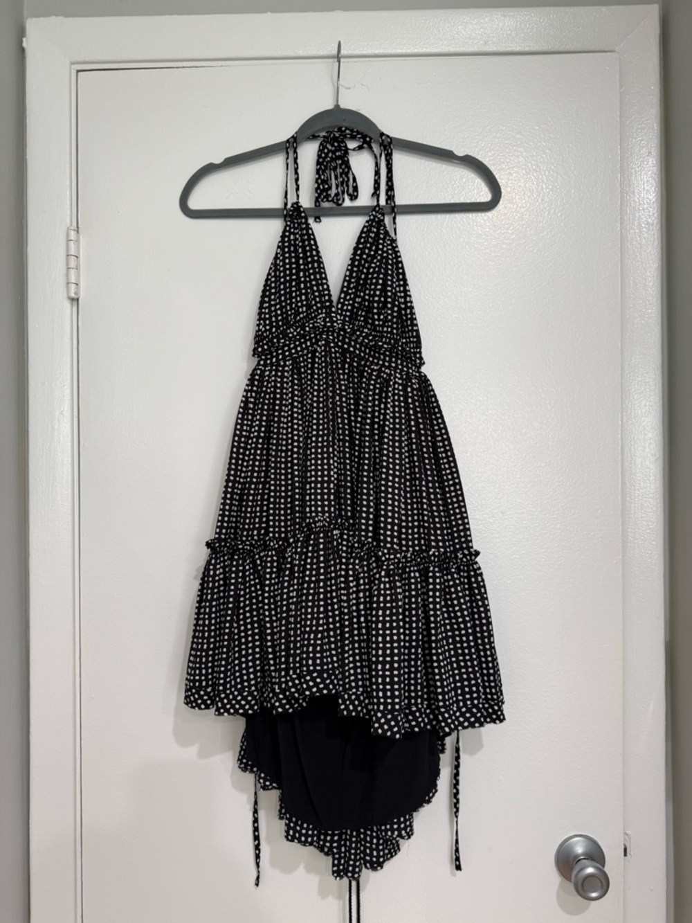 Glam By GG Boutique Black and White Polka Dot Halter Short Flowy Dress Size: S